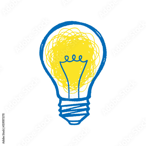 Creative idea lightbulb icon hand drawn doodle sketch illustration symbol for innovation solution energy electricity yellow blue graphic vector art work
