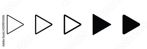 Play button icon set forward triangle pointer symbol multimedia interface navigation media minimal vector illustration for digital apps.