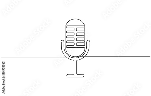 Continuous one line drawing of microphone and stool on stand up comedy stage, Microphone Continuous Line Illustration.