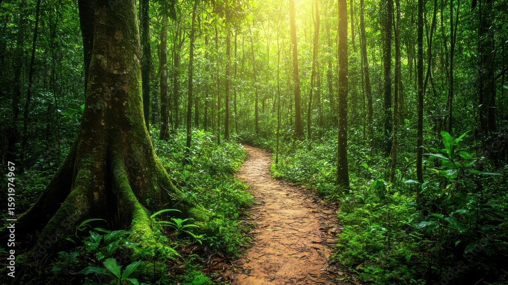 Vibrant Path Through Lush Green Forest Vibrant Path Through Lush Green Forest