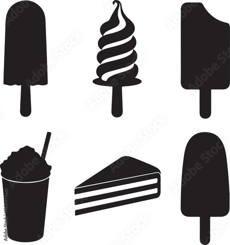 Frozen treats and cake slice icons ice cream popsicle