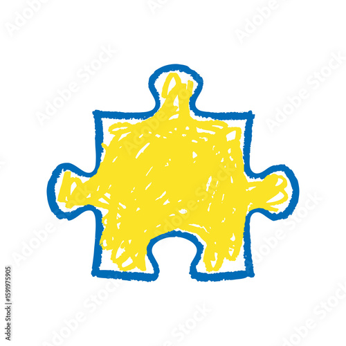 Jigsaw puzzle piece icon hand drawn doodle sketch symbol for problem solution connection game yellow blue graphic design vector art illustration