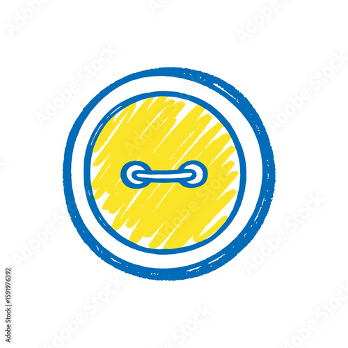 Sewing button icon hand drawn doodle sketch for clothing tailor craft hobby fashion element yellow blue graphic design vector art illustration