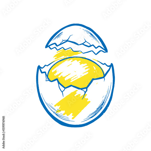 Hatching chick icon hand drawn doodle sketch of a new baby bird breaking from an egg shell for easter life concept vector graphic illustration