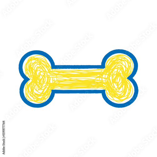 Dog bone icon hand drawn doodle sketch for pet food treat animal care symbol yellow blue graphic design vector element art illustration concept