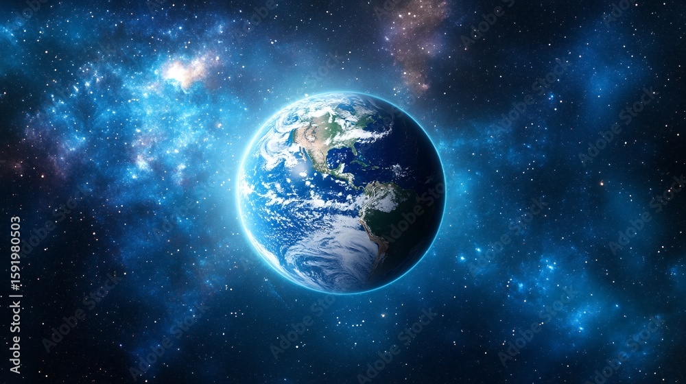 Obraz premium Earth View From Space with Stars and Galaxy Background Image