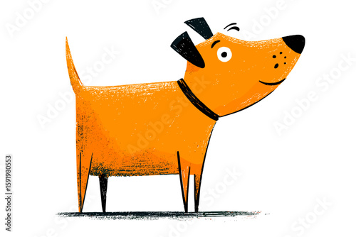 Happy orange dog standing and wagging tail on white background  
