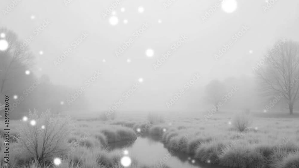 Gray quiet and cold winter outdoors with snow falling