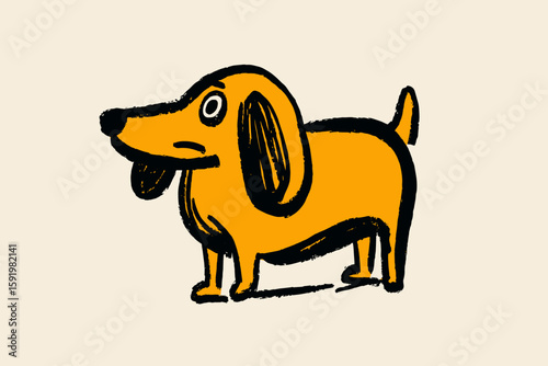 Cartoon illustration of a playful orange dog on a light background  