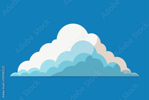 Stylized cumulus cloud with long shadow on red and blue background