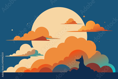 Three stylized foxes gaze at the night sky with a distant planet