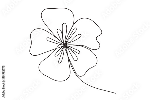 Tropical Plant Flower Line Art. One Continuous Outline Contour Drawing. Summer  Resort Rest Vacation. Exotic Flower Branch Silhouette Design. Curve Wavy Shape Floral Botanical Symbol