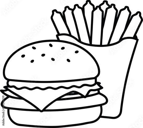 Delicious burger and crispy fries meal isolated on white background