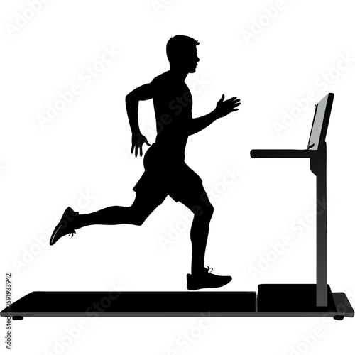 Silhouette of Gym Man Running on Treadmill Showing Speed and Cardio Fitness