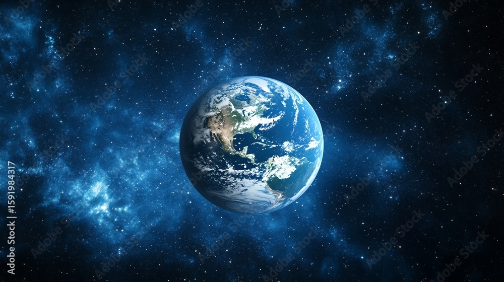 Obraz premium Planet Earth Rotating in Blue Nebula Space Background Outer Space View