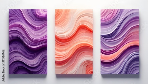 Abstract Waves Art - Triple Panel Print - Purple, Orange, Violet Triptych