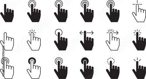 Black and white hand cursor icons indicating interaction click