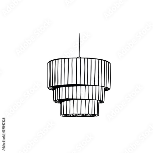 Lighting illustration in black and white. Chandelier pendant light.