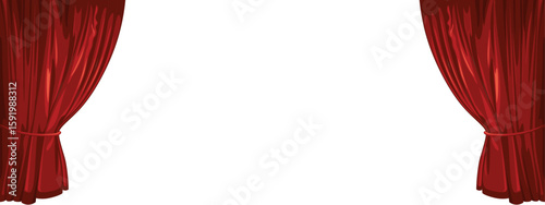 Red curtain on an open theater or cinema stage with space for text. Vector illustration