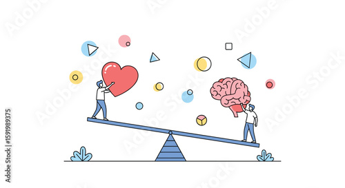 Balancing mind body and soul with logic and emotion on a seesaw