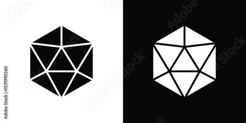 Photos Dice d20 icons flat vector concept. Black and white illustrations
