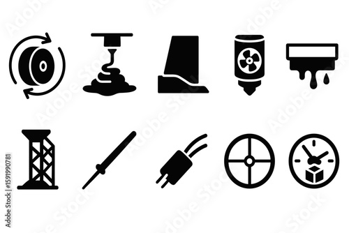 3d printing icon set. technology, manufacturing, innovation, engineering icons collection