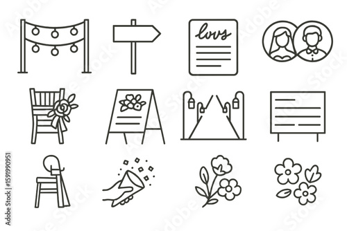 Wedding and celebration line icon set. festive, party outline symbols collection