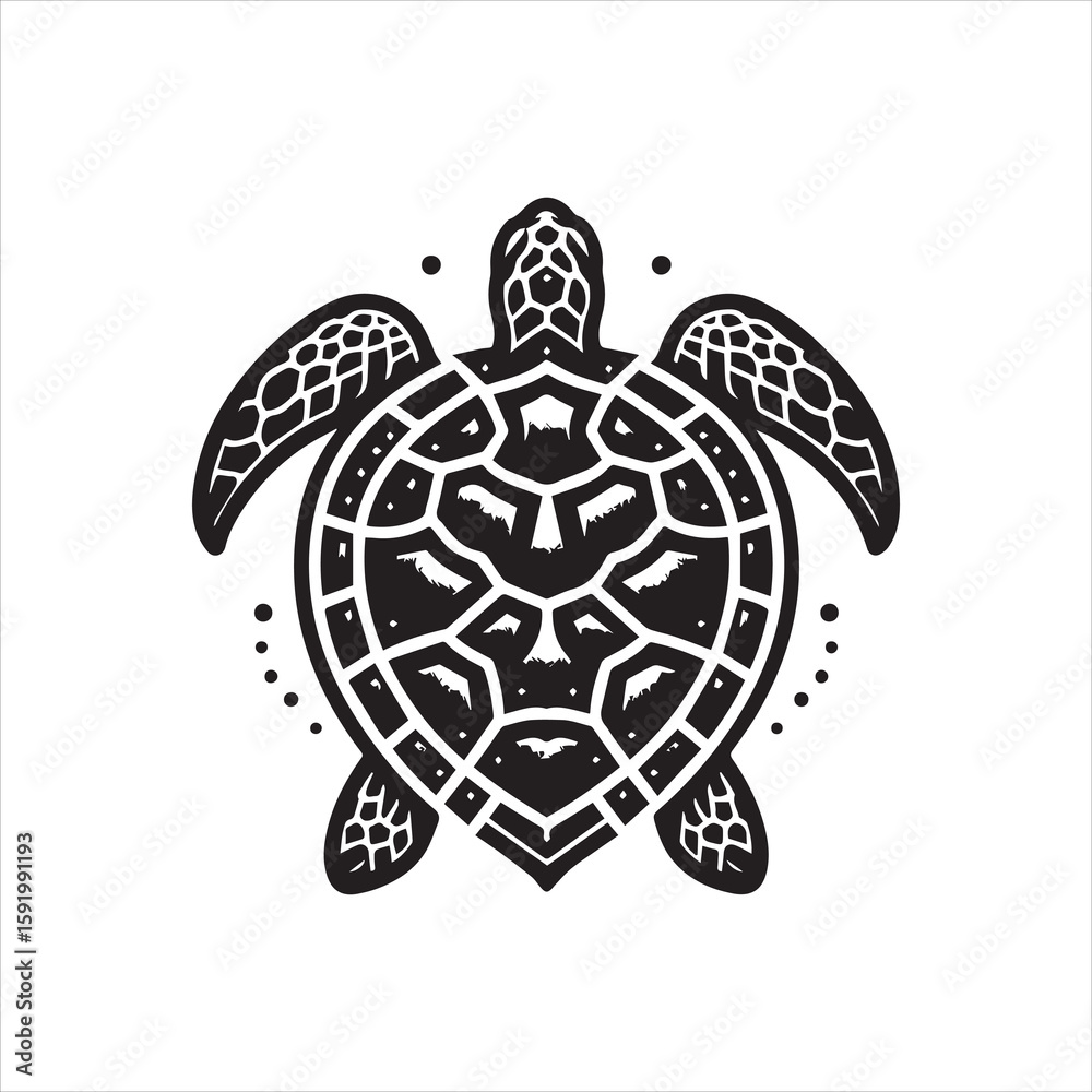 Fototapeta premium Ornate Black Sea Turtle Illustration in Vintage Style.