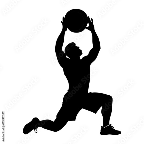 "Silhouette of Athletic Man Slamming Medicine Ball – Intense Gym Fitness Action Art"

