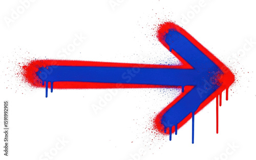 Bold blue and red arrow graffiti spray paint on a transparent background cutout, isolated on transparent bg, cutout png