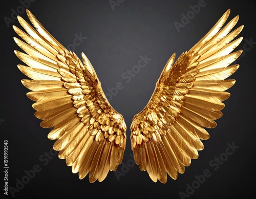 Golden wings spread against dark background