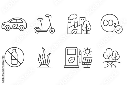 Environment and sustainability line icon set: ecology, conservation, renewable energy