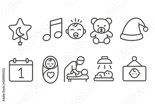 Baby, child care outline icon set. infant, nursery, parenting line icons collection