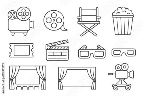 Movie and cinema line icon set. entertainment, film industry outline collection