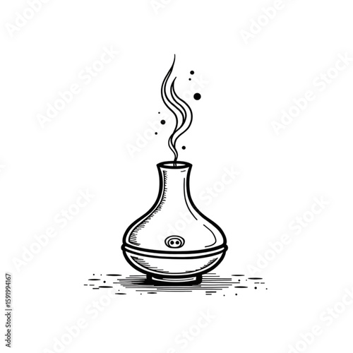 Ultrasonic diffuser emitting steam with decorative elements  on transparent background  