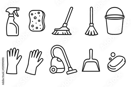 Cleaning tools line icon set. household, sanitation symbols collection.