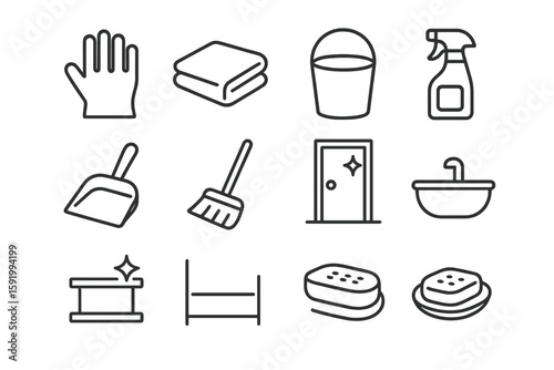 Cleaning services icon set. housekeeping and hygiene outline collection
