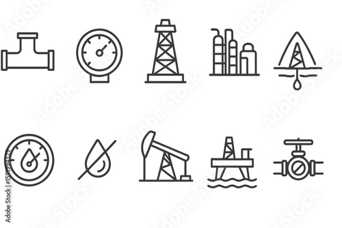 Oil and gas line icon set. energy, industry, drilling, extraction outline styles