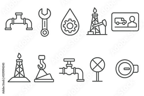 Oil industry line icon set. exploration, extraction, refining, and transport icons