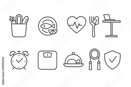 Health and wellness line icon set. fitness, diet, exercise icons linear style