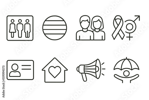 Diversity and inclusion line icon set. equality, gender, identity symbols collection