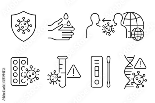 Covid safety outline icon set. health measures, virus protection, pandemic icons collection