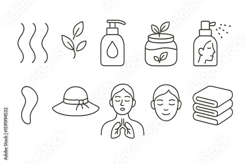 Spa and wellness line icon set. relaxation, skincare, beauty outline collection