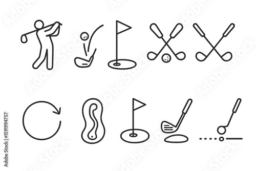 Golf line icon set. clubs, course, hole, swing, linear icons collection
