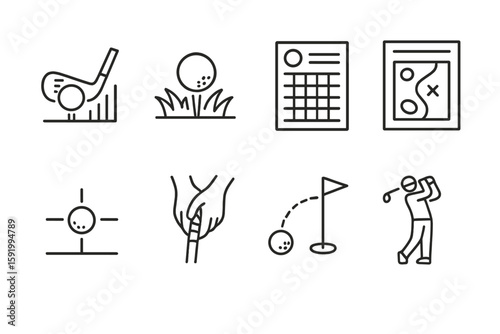 Golf, sports outline icon set. minimalist icons for athletic themes and hobbies