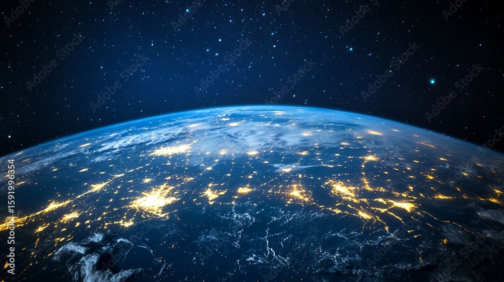 Obraz premium Earth View From Space at Night with City Lights and Stars