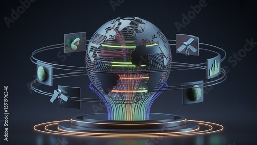 Futuristic global network with digital displays technology
