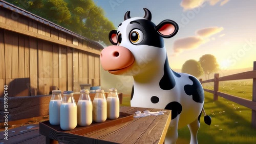 funny cow with milk