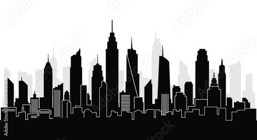 Modern cityscape silhouette background for urban design and architecture projects