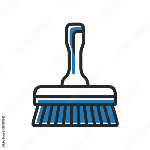 Cleaning scrub brush with blue bristles in simple design  